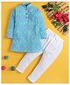 Jeet Ethnics Cotton Blend Knit Full Sleeves Geometric Printed Kurta & Pyjama Set - Blue