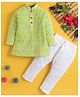 Jeet Ethnics Cotton Blend Knit Full Sleeves Geometric Printed Kurta & Pyjama Set - Green