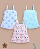 TOONYPORT Cotton Knit Pack Of 3 Sleeveless Striped Floral Moon & Abstract Printed Dress - White Pink & Blue