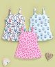 TOONYPORT Cotton Knit Sleeveless Pack Of 3 Cat Bear & Flamingo Printed Dress - White Pink & Green