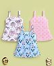 TOONYPORT Cotton Knit Pack Of 3 Sleeveless Animal & Bows Printed Dresses - White PInk & Green