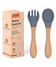 tutots Premium Silicone Wood Spoon & Fork Set BPA Free PVC Free - Silicone, Wood -Grey