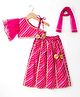 Teentaare Cotton Woven Sleeveless Choli Lehenga Set with Dupatta Stripes & Lace Detailing - Pink