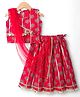 Teentaare Cotton Woven Sleeveless Choli Lehenga Set with Dupatta Floral Print & Stripes - Red