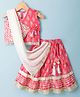 Teentaare Cotton Woven Sleeveless Choli Lehenga Set with Dupatta Motif Print & Lace Detailing - Red