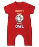 Baby Buzz 100% Cotton Knit Half Sleeves Mommys Cutest Night Owl Text Printed Romper - Red
