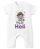 Baby Buzz 100% Cotton Knit Holi Theme Half Sleeves My 1st Holi Text Printed Romper - White
