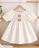 POP STREET KIDS Cotton Blend Woven Half Puffed Sleeves Flower Applique Detailed Dress - Ivory