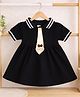 POP STREET KIDS Cotton Blend Woven Half Sleeves Teddy Applique & Tie Detailed Dress - Black