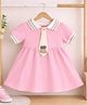 POP STREET KIDS Cotton Blend Woven Half Sleeves Teddy Applique & Tie Detailed Dress - Pink