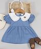 POP STREET KIDS Cotton Blend Woven Half Puffed Sleeves Bow Applique Detailed Dress - Blue