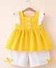 POP STREET KIDS Cotton Blend Woven Flutter Sleeves Floral Applique Detailed Frock Style Top & Shorts Set - Yellow