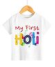Itsmycostume Cotton Holi Theme Half Sleeves My First Holi Text Printed Tee - White
