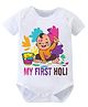 Itsmycostume Cotton Woven Holi Theme Half Sleeves My First Holi Text Printed Onesie - White