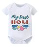 Itsmycostume Cotton Woven Holi Theme Half Sleeves My First Holi Text Printed Onesie - White