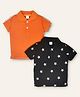 HRIT Cotton Knit Pack Of 2 Half Sleeves Solid & Stars Printed Polo Tee - Black & Orange