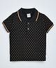 HRIT Cotton Knit Half Sleeves Dots Printed Polo Tee - Black