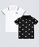 HRIT Cotton Knit Half Sleeves Pack Of 2 Solid & Stars Printed Polo Tee - Black & White