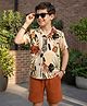OLLINGTON ST. Cotton Knit Floral Printed Half Sleeves Shirt & Shorts Set - Multicolour & Rust