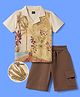 OLLINGTON ST. Cotton Knit Printed Half Sleeves Shirt & Shorts Set - Multicolour & Brown