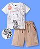 OLLINGTON ST. Cotton Knit Jungle Theme Printed Half Sleeves T-Shirt & Shorts Set - Multicolour & Beige
