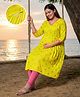 Bella Mama Woven Three Fourth Sleeves Maternity Dress with Abstract Print & Lace Detailing - Yellow
