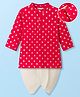 EARTHY TOUCH 100% Cotton Knit Full Sleeves Floral Foil Printed Kurta & Dhoti Set - Red