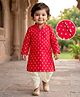 EARTHY TOUCH 100% Cotton Knit Full Sleeves Floral Foil Printed Kurta & Dhoti Set - Red