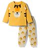 Babyhug Cotton Knit Full Raglan Sleeves Tiger Printed T-Shirt & Pyjama Night Suit with Applique- Yellow