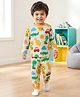 Babyhug Cotton Knit Full Sleeves T-Shirt & Pyjama Co-ord Night Suit with Animal Print - White