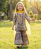 Enfance Cotton Woven Three Fourth Sleeves Kaftan Style Kurti Gharara Set with Dupatta & Floral Print - Grey