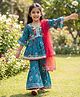 Enfance Cotton Woven Three Fourth Sleeves Kurti Gharara Set with Dupatta & Floral Print - Blue