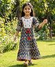 Enfance Cotton Woven Three Fourth Sleeves Ethnic Gown with Floral Print - Blue