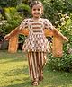 Enfance Cotton Woven Half Sleeves Kurti Salwar Set with Dupatta & Floral Print - Brown