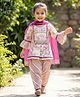 Enfance Cotton Woven Three Fourth Sleeves Kurti Dhoti Set with Dupatta & Floral Print - Purple