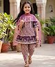 Enfance Cotton Woven Three Fourth Sleeves Kurti Dhoti Set with Dupatta & Floral Print - Purple