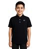 CAVIO Cotton Blend Woven Half Sleeves Coconut Tree Printed Polo Tee - Black