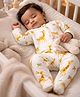 URBANRAC Gots Certified Organic Cotton Knit Full Sleeves Giraffe Printed Footed Sleepsuit - White