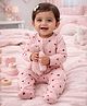 URBANRAC Gots Certified Organic Cotton Knit Full Sleeves Hearts Printed Footed Sleepsuit - Peach