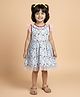 Kiddopanti Cotton Knit Sleeveless Floral Printed Bow Applique Detailed Dress - Light Aqua Blue