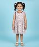 Kiddopanti Cotton Knit Sleeveless Floral Printed Bow Applique Detailed Dress - Light Beige