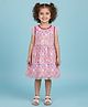 Kiddopanti Cotton Knit Sleeveless Rainbow & Heart Printed Bow Applique Detailed Dress - Baby Pink