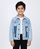 Kiddopanti Denim Woven Full Sleeves New York Text Patch Detailed Jacket - Light Wash Blue