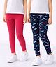 Nino Togs Cotton Lycra Knit Pack Of 2 Solid & Abstract  Printed Leggings - Multi Colour