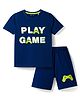 Kookie Kids Single Jersey Knit Half Sleeves Play Game Printed T-Shirt & Shorts Set with Text Print - Navy