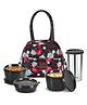 Milton Floret Lunch Box with Insulated Fabric Jacket, 3 Microware Safe Inner Stainless Steel Containers 180ml, 320ml, 320ml &Tumbler with lid 380ml, Leak-Proof Tiffin  , Black