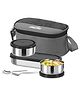 MILTON Master Lunch Box with Insulated Fabric Jacket, 3 Containers (1 Oval Stainless Steel 450 ml, 2 Stainless Steel 280 ml Each Spoon & Fork), Leak-Proof Tiffin for Office, School, College, Black