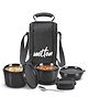 MILTON Pro Munch Tiffin (3 Microwave Safe Inner Steel Containers,180/320/450/100ml; 1 Plastic Chutney Dabba; Steel Spoon) with Insulated Fabric Bag, Black, Leak Proof, Odour Proof, Easy to Carry