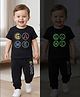Honeyhap Premium Cotton Knit Half Sleeves T-Shirt & Pajama Night Suit with Bio Finish & Game Print - Black Beauty
