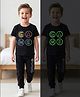 Honeyhap Premium Cotton Knit Half Sleeves T-Shirt & Pajama Night Suit with Bio Finish & Game Print - Black Beauty